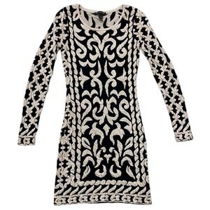 INC International Concepts Black Beige Knit Sweater Dress Long Sleeve Size S